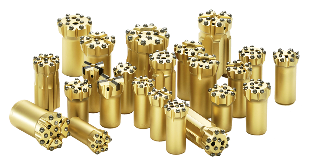 Assorted Mitsubishi top hammer drill bits and rock drilling tools for rock drilling applications