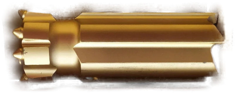 Mitsubishi top hammer drill bit actively drilling into rock